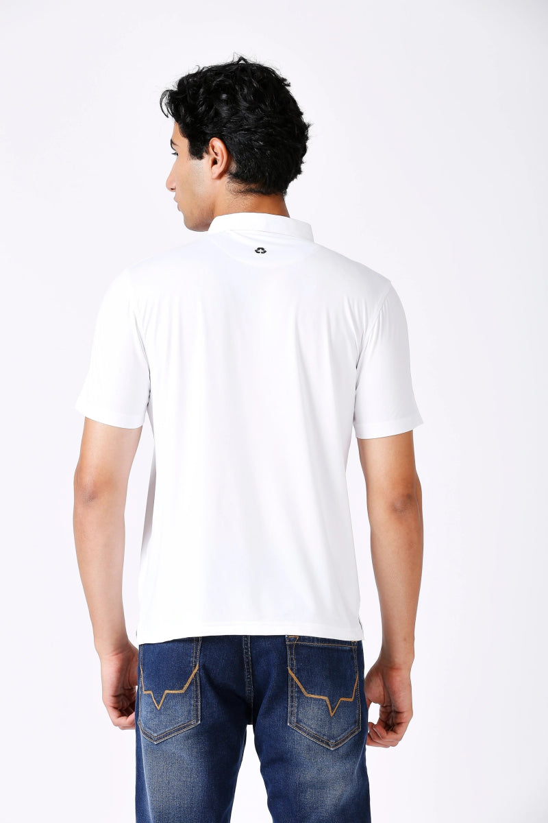 Men's Solid Feather Touch White Polo T-shirt