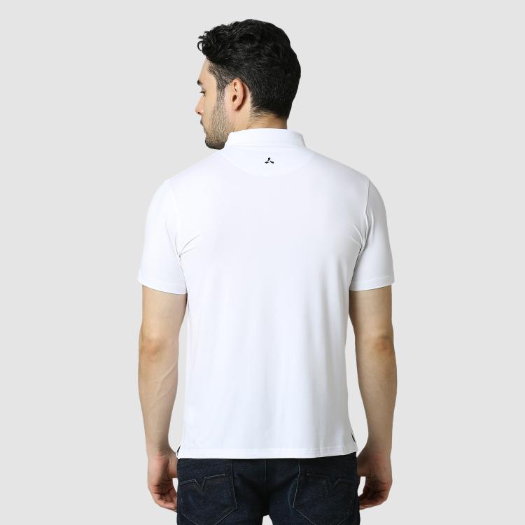 Men's Solid Feather Touch White Polo T-shirt With Pocket