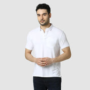 Men's Solid Feather Touch White Polo T-shirt With Pocket