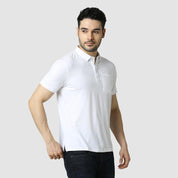 Men's Solid Feather Touch White Polo T-shirt With Pocket