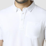 Men's Solid Feather Touch White Polo T-shirt With Pocket