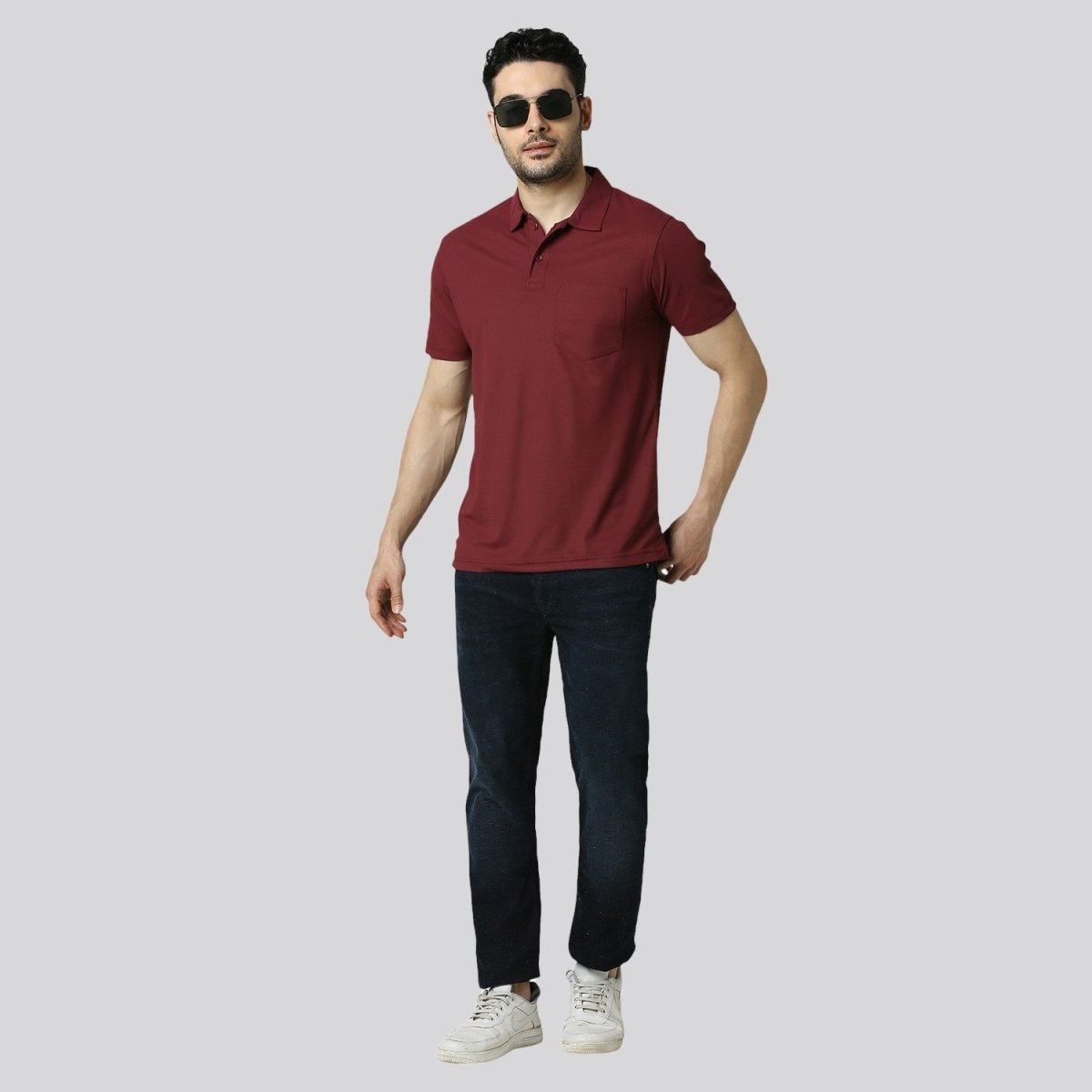 Men's Solid Maroon Matte Polo T-Shirt with Pocket