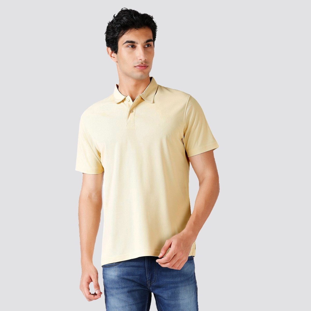 Men's Solid Matte Beige Polo T-shirt