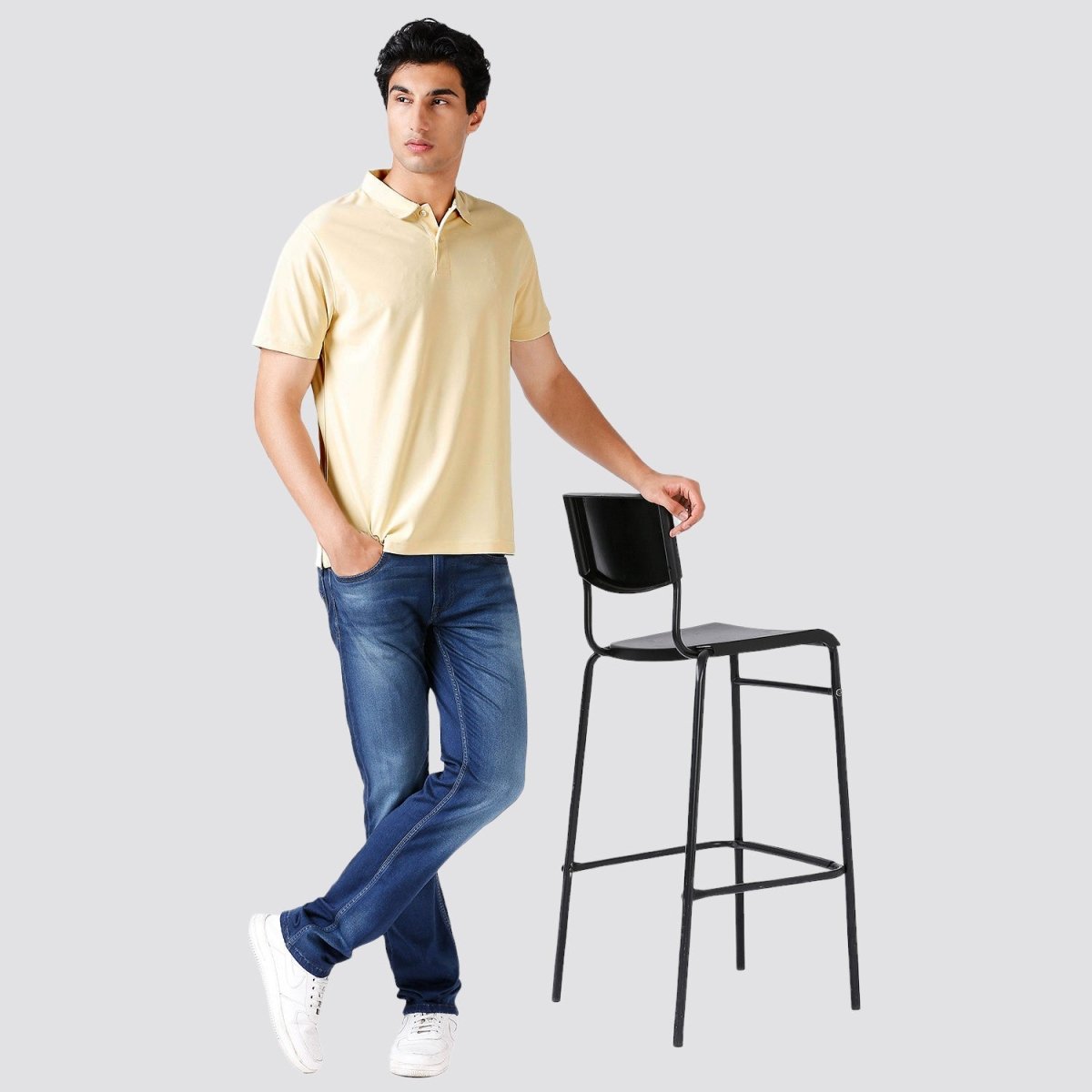 Men's Solid Matte Beige Polo T-shirt