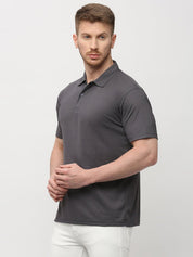 Men's Solid Matte Grey Polo T-Shirt