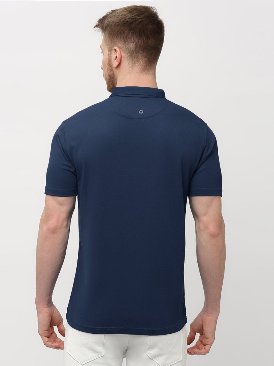 Men's Solid Matte Navy Blue Polo T-shirt