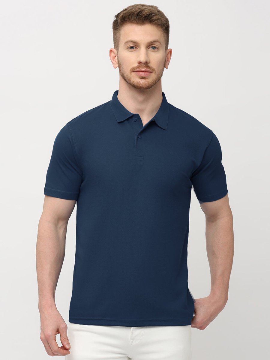 Men's Solid Matte Navy Blue Polo T-shirt