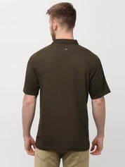 Men's Solid Matte Olive Green Polo T-shirt