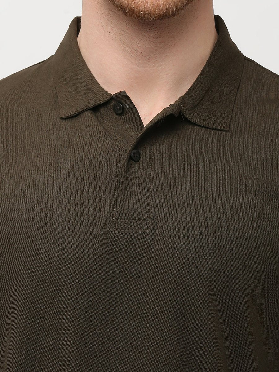 Men's Solid Matte Olive Green Polo T-shirt