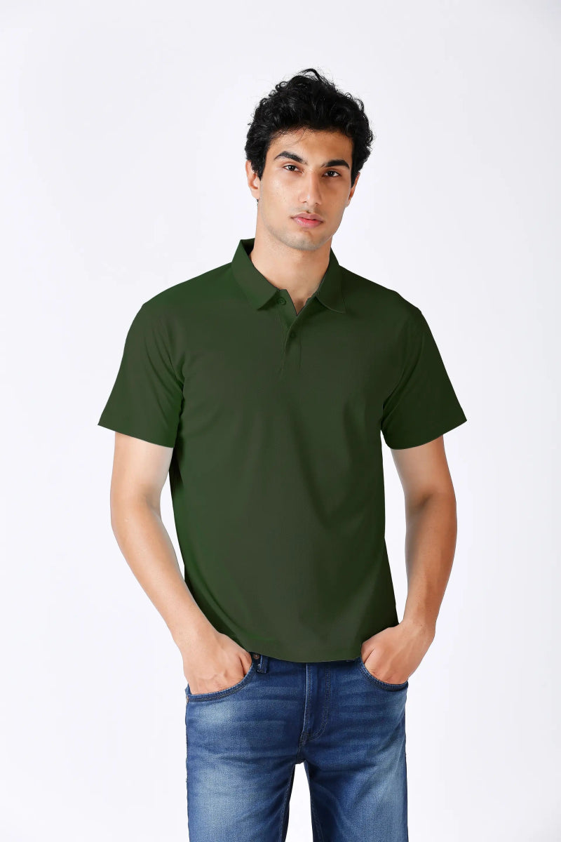 Matte Polo - Ultra Soft Men's Solid Olive Green Polo T-shirt
