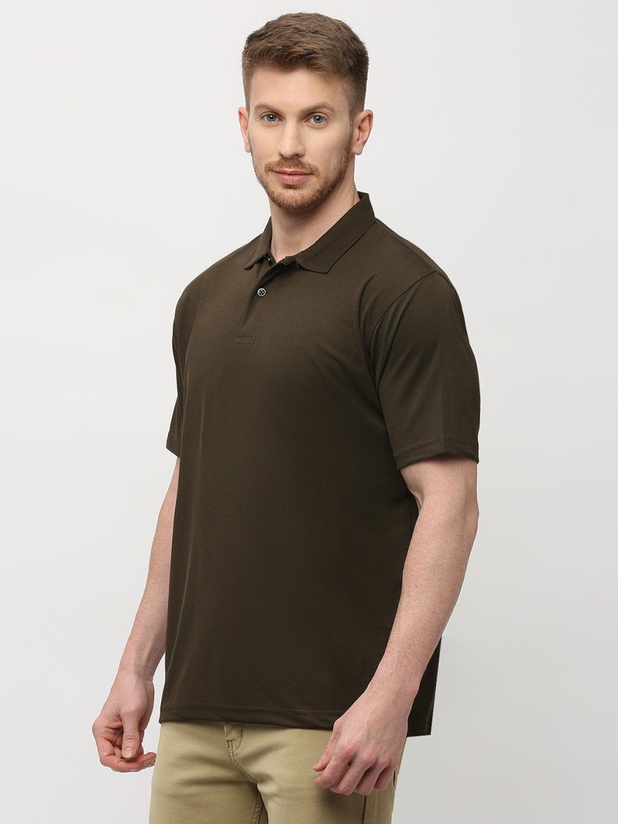 Men's Solid Matte Olive Green Polo T-shirt