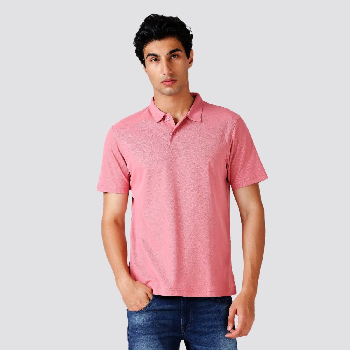 Men's Solid Matte Rose Polo T-shirt