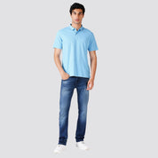 Men's Solid Matte Sky Blue Polo T-shirt