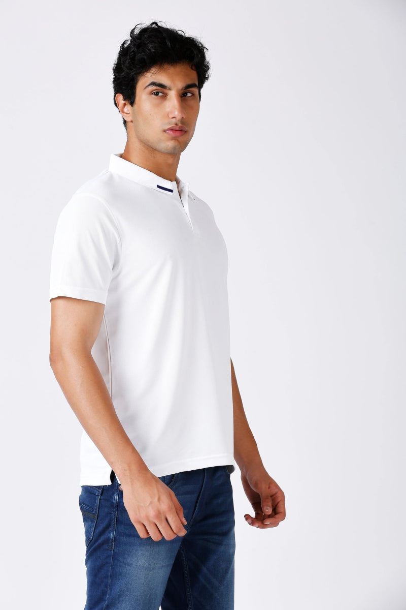 Men's Solid Matte White  Polo T-shirt with Tipping