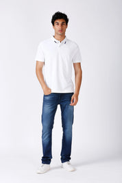 Men's Solid Matte White  Polo T-shirt with Tipping