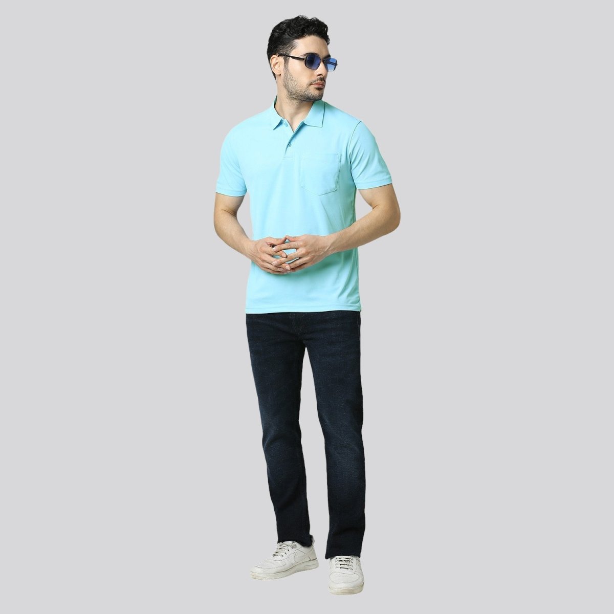 Men's Solid Mint Matte Polo T-Shirt with Pocket