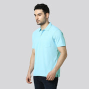 Men's Solid Mint Matte Polo T-Shirt with Pocket