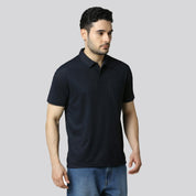 Men's Solid Navy Blue Matte Polo T-Shirt with Pocket