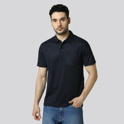 Men's Solid Navy Blue Matte Polo T-Shirt with Pocket