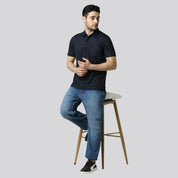 Men's Solid Navy Blue Matte Polo T-Shirt with Pocket