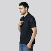 Men's Solid Navy Blue Matte Polo T-Shirt with Pocket
