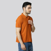 Men's Solid Orange Matte Polo T-Shirt with Pocket