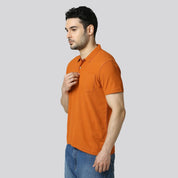 Men's Solid Orange Matte Polo T-Shirt with Pocket