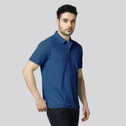 Men's Solid Rama Blue Matte Polo T-Shirt with Pocket