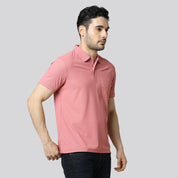 Men's Solid Rose Matte Polo T-Shirt with Pocket