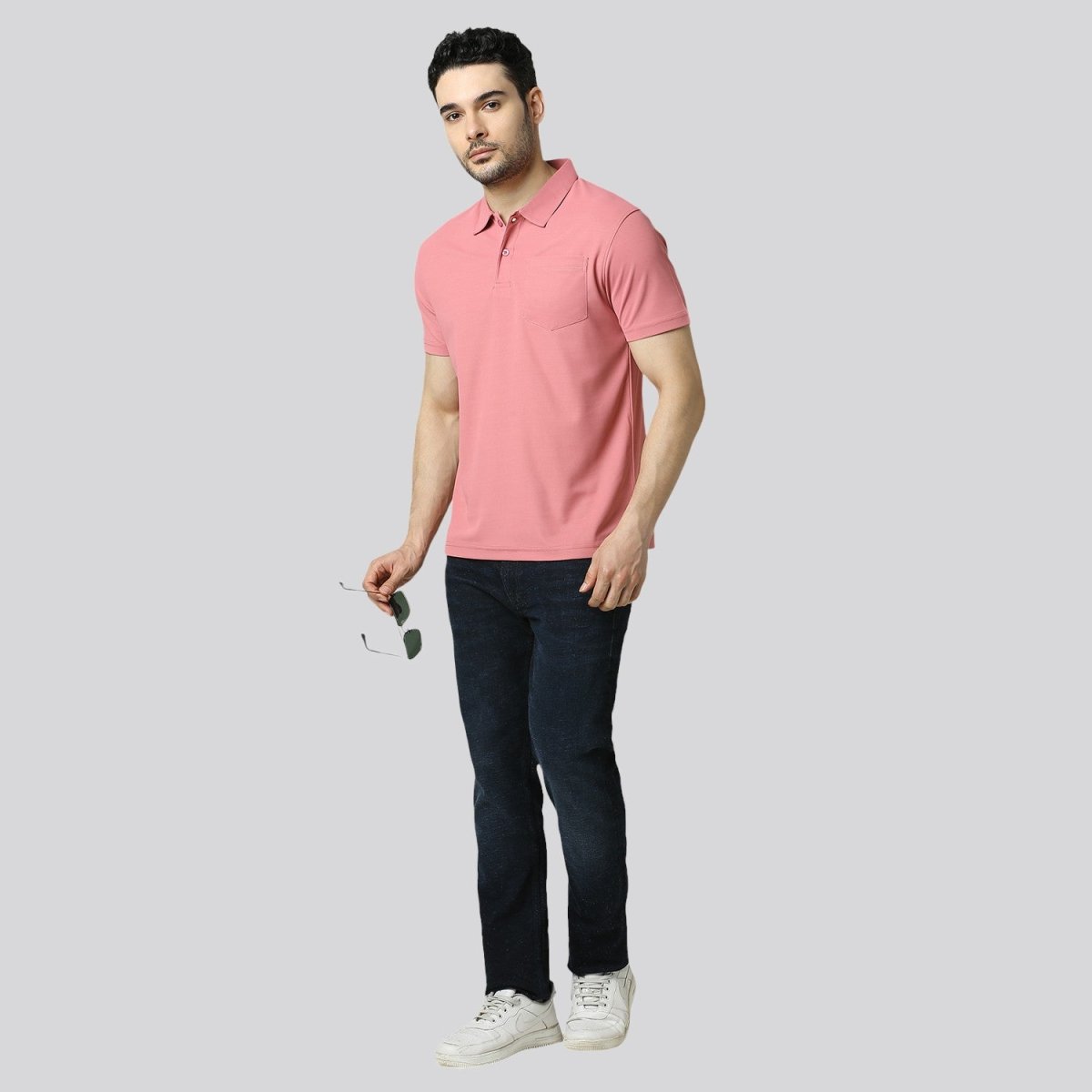Men's Solid Rose Matte Polo T-Shirt with Pocket