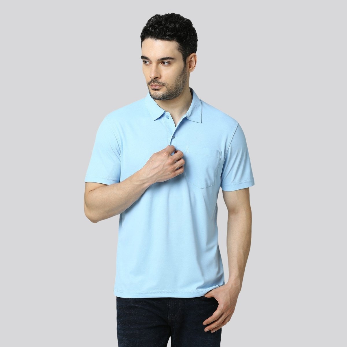 Men's Solid Sky Blue Matte Polo T-Shirt with Pocket