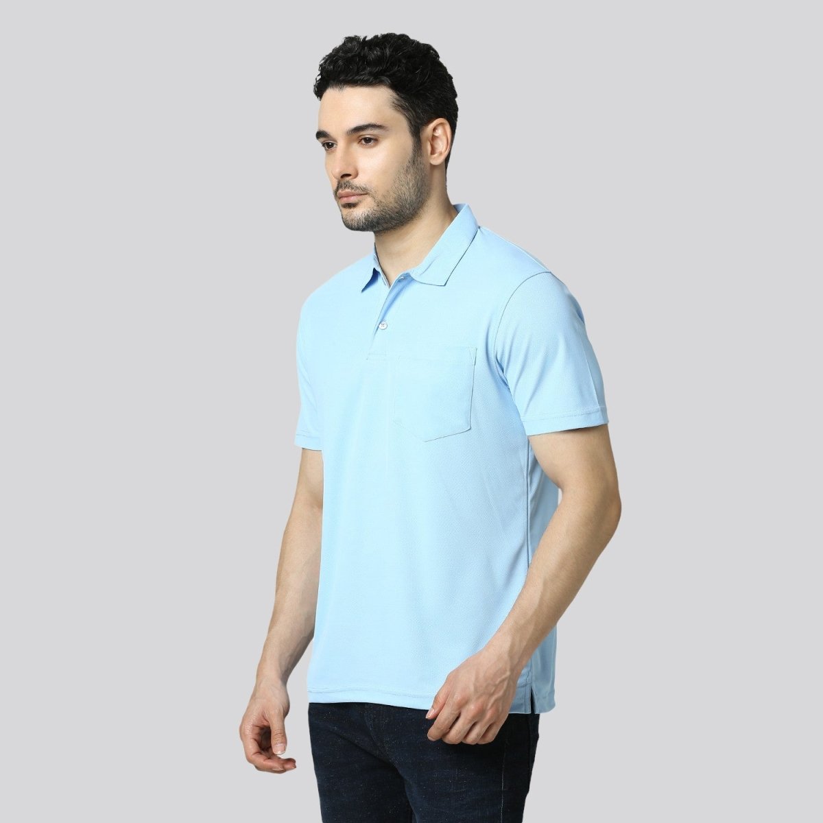 Men's Solid Sky Blue Matte Polo T-Shirt with Pocket