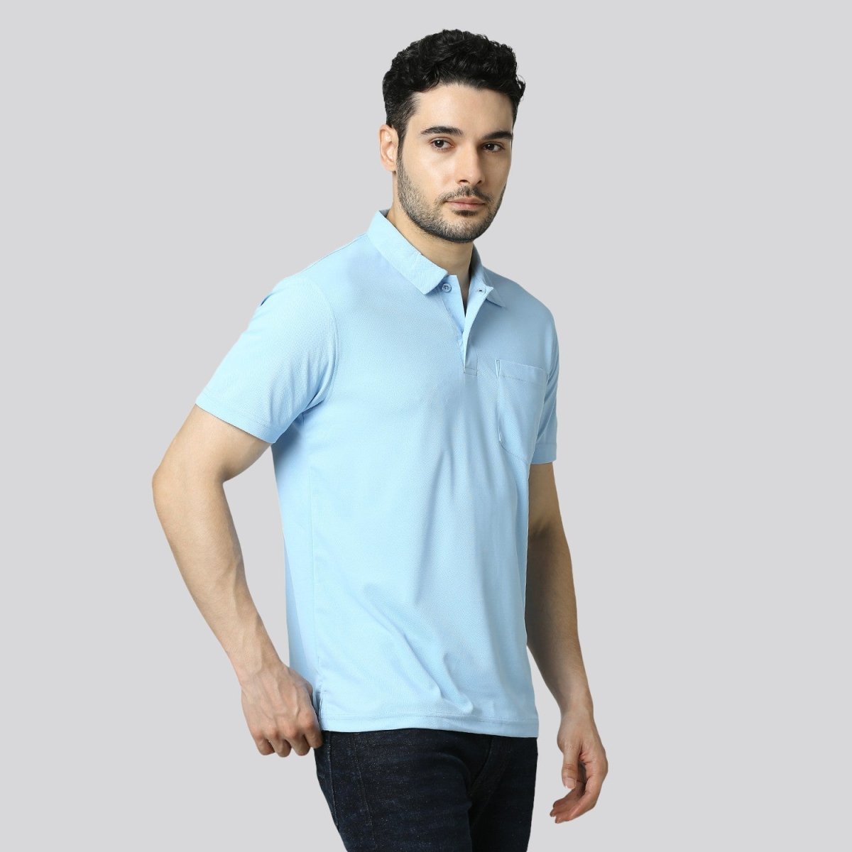 Men's Solid Sky Blue Matte Polo T-Shirt with Pocket