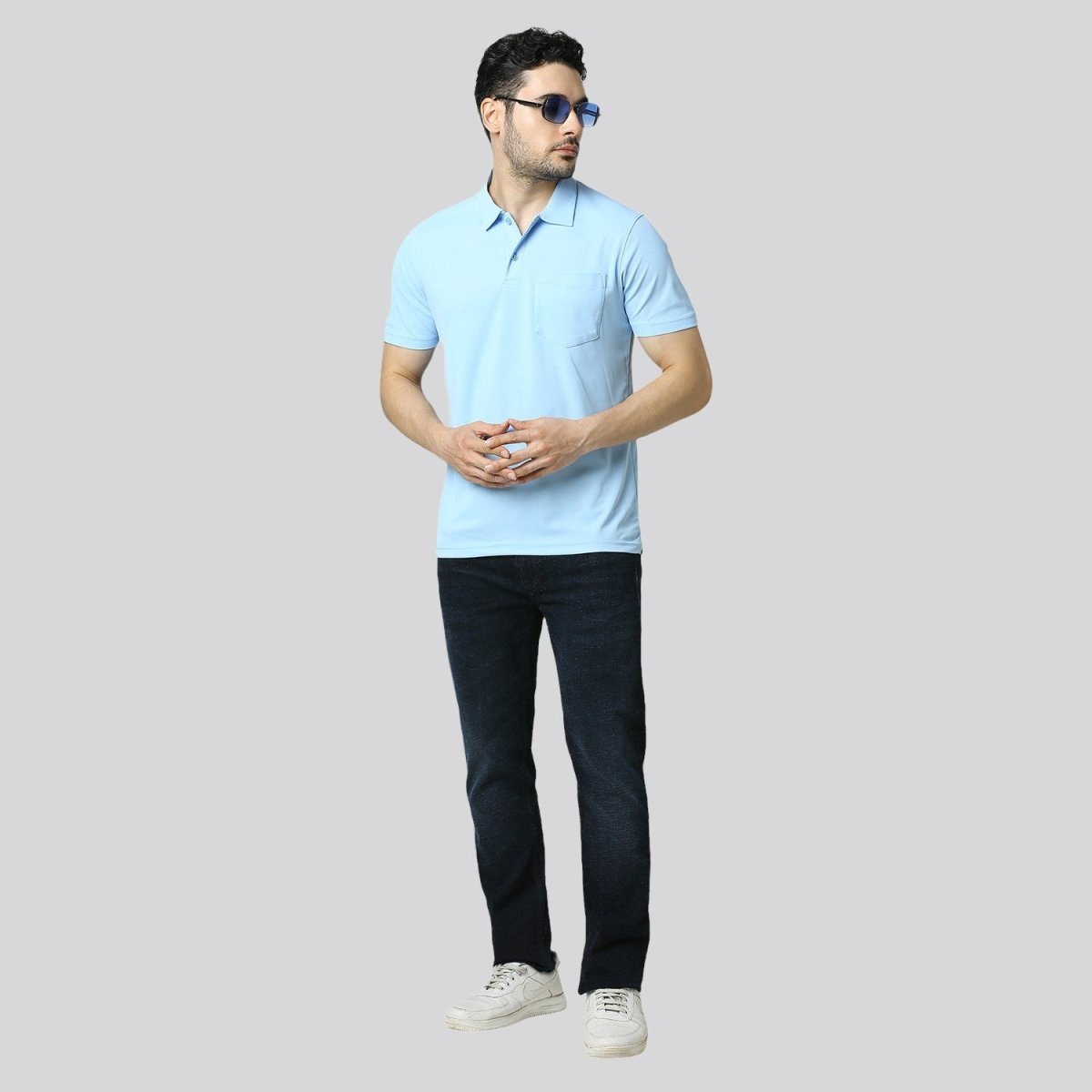 Men's Solid Sky Blue Matte Polo T-Shirt with Pocket