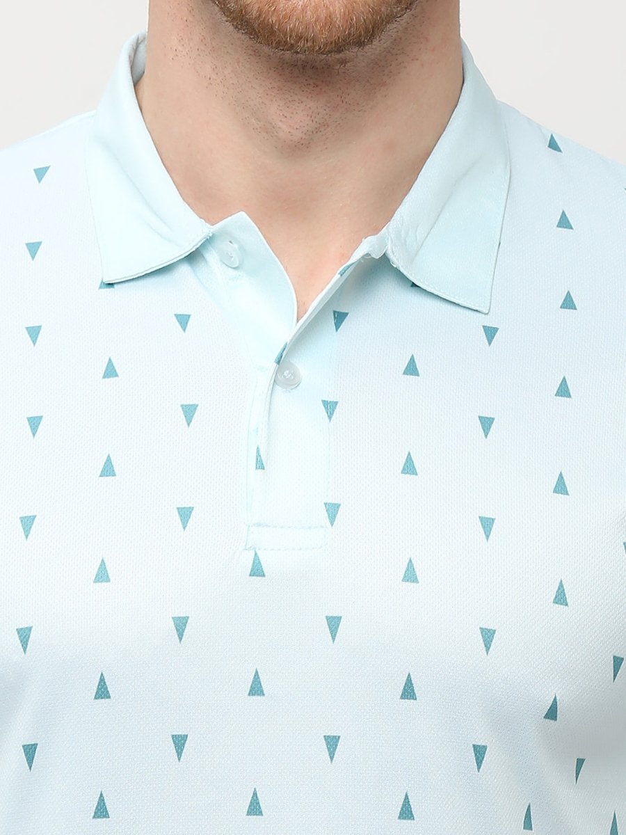 Men's Solid Turq Triangle Print Polo T-shirt