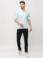 Men's Solid Turq Triangle Print Polo T-shirt