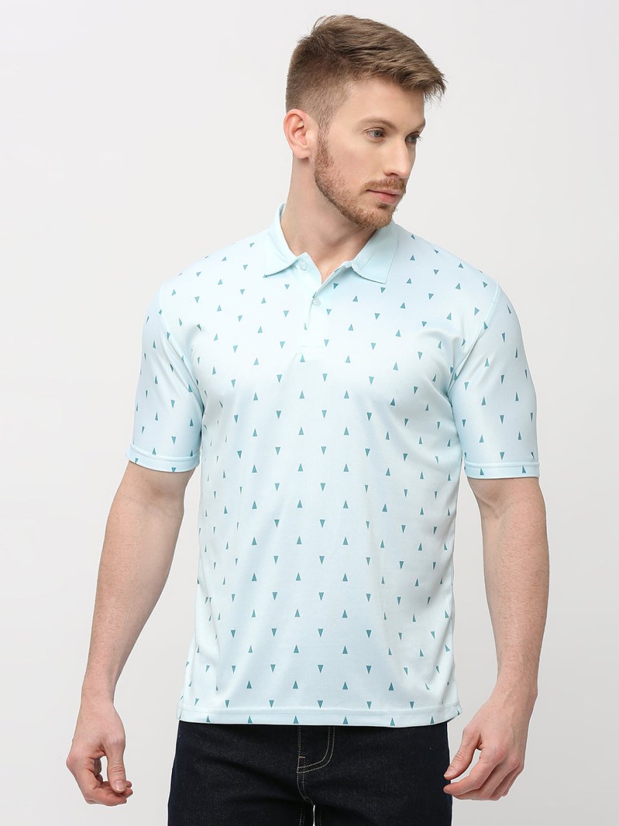 Men's Solid Turq Triangle Print Polo T-shirt