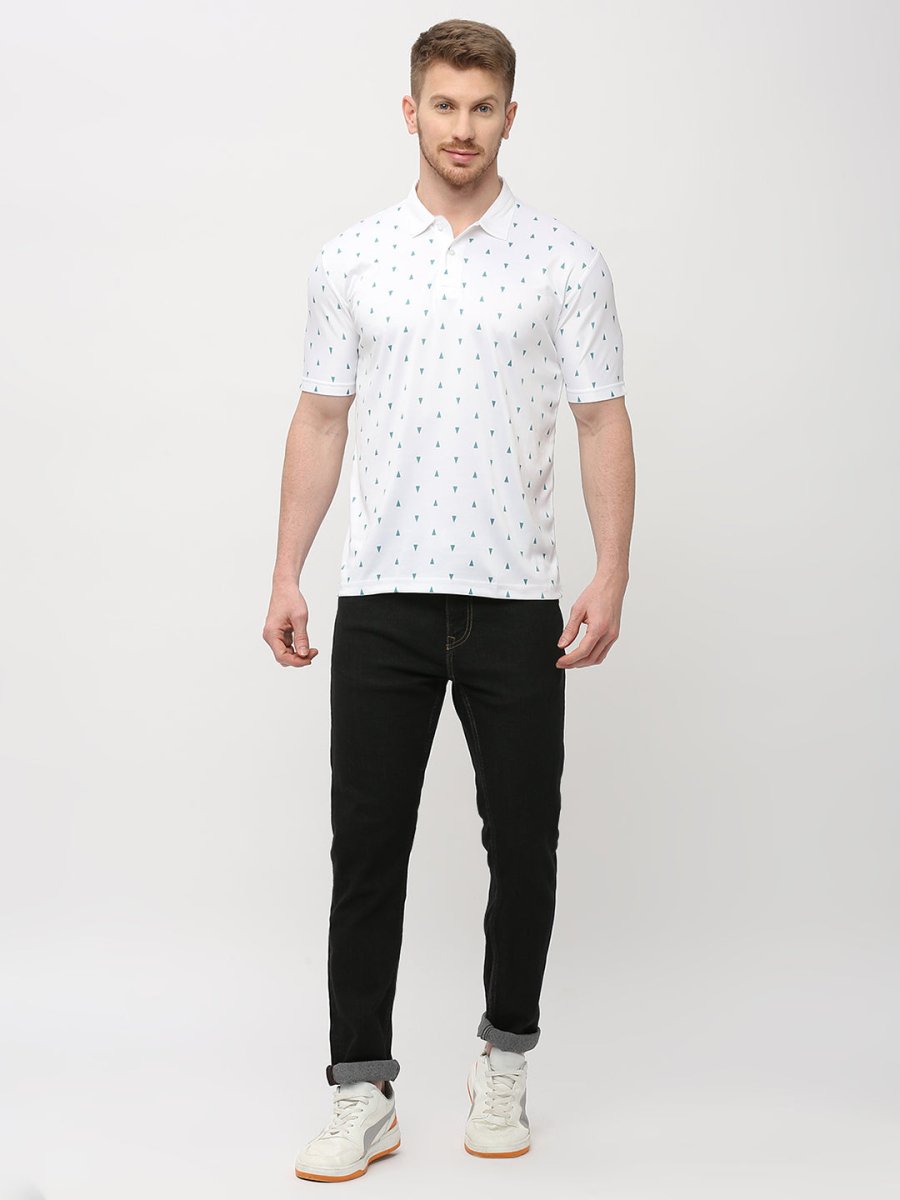 Men's Solid White Triangle Print Polo T-shirt (Lightweight)