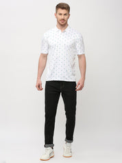 Men's Solid White Triangle Print Polo T-shirt (Lightweight)