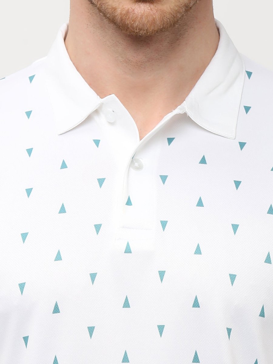 Men's Solid White Triangle Print Polo T-shirt (Lightweight)