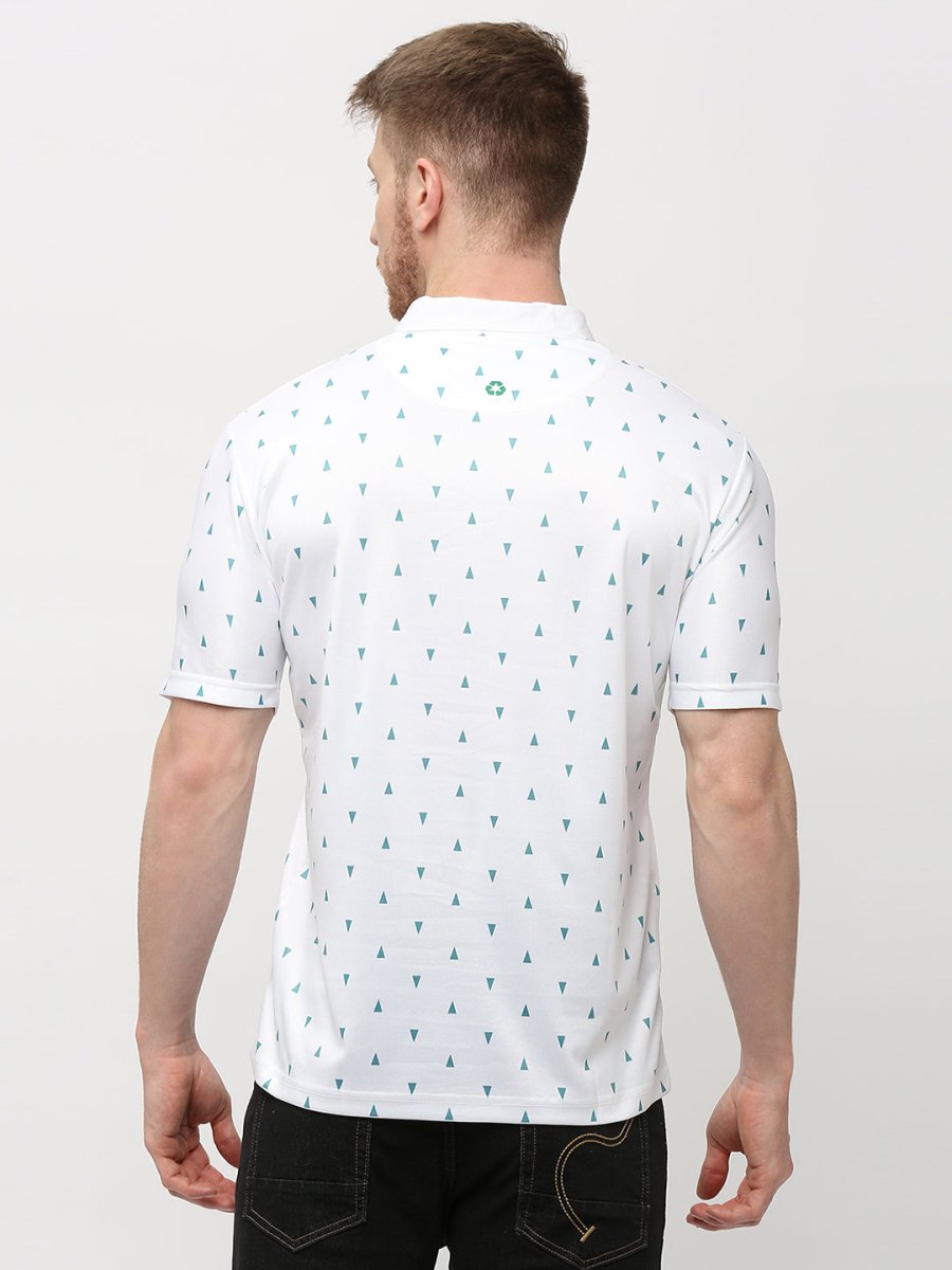 Men's Solid White Triangle Print Polo T-shirt (Lightweight)