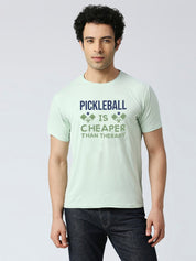 Pickleball Tshirt mint green color with quote "Pickleball is cheaper than therapy"