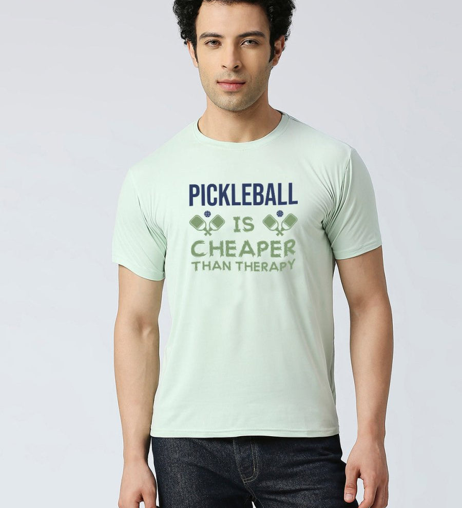 Pickleball Tshirt mint green color with quote "Pickleball is cheaper than therapy"