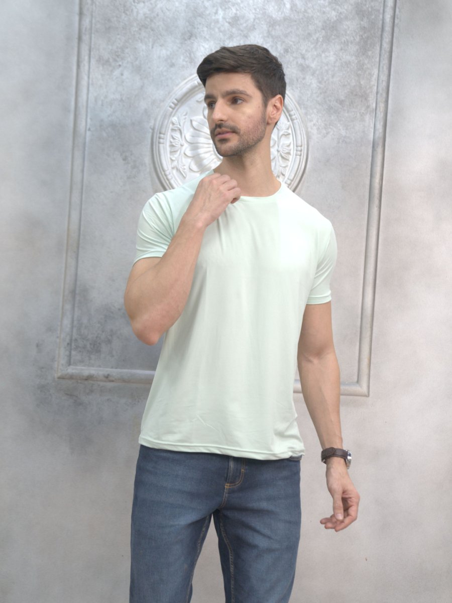 Mint Round Neck Solid T-Shirt for Men