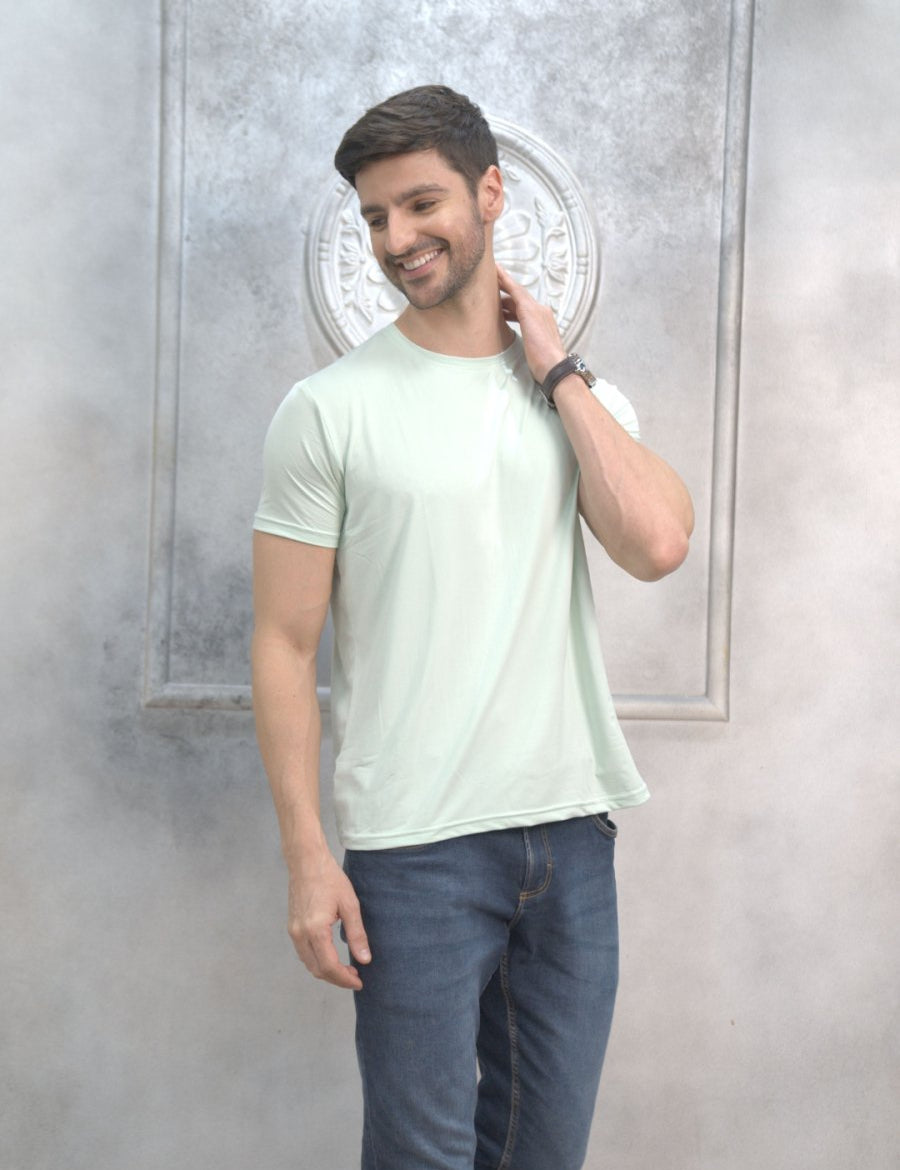 Mint Green Solid Round Neck T-Shirt