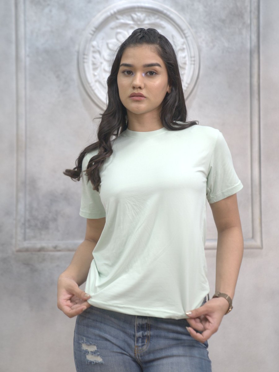 Mint Green Solid Round Neck T-Shirt for Women