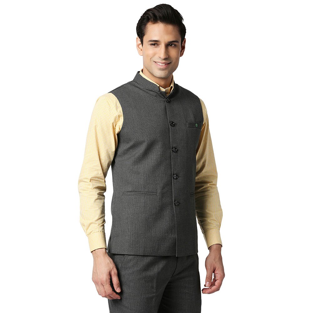 Modi / Nehru / Jawahar Traditional Ethnic Small Checks Sleeveless Jacket for Men