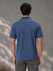 Navy Melange Polo T Shirt with Tipping Collar