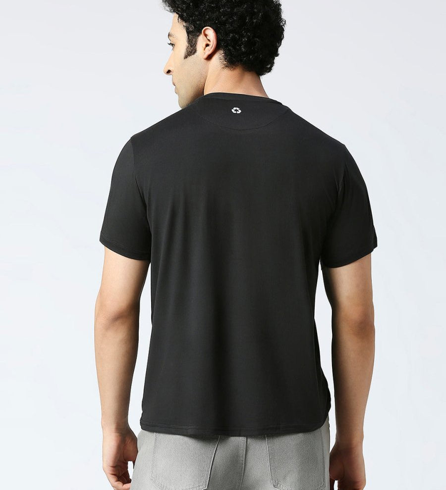 Back view of black pickleball graphic dry fit t-shirt