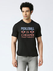 Black Pickleball t shirt quote pickleball is cheaper than therapy